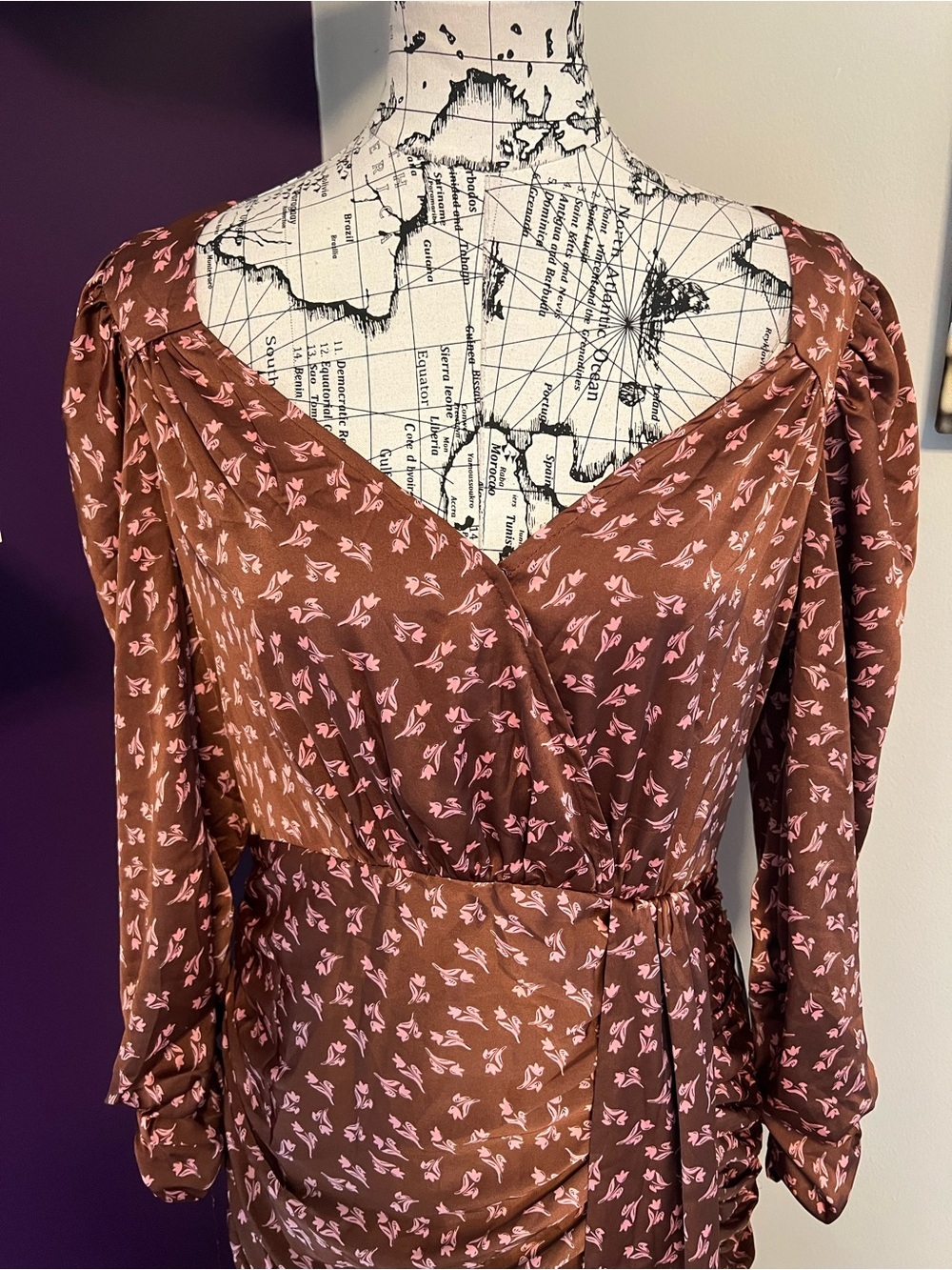 Lush Long Sleeve Brown and Pink High Low Dress NWT - Picture 2 of 13